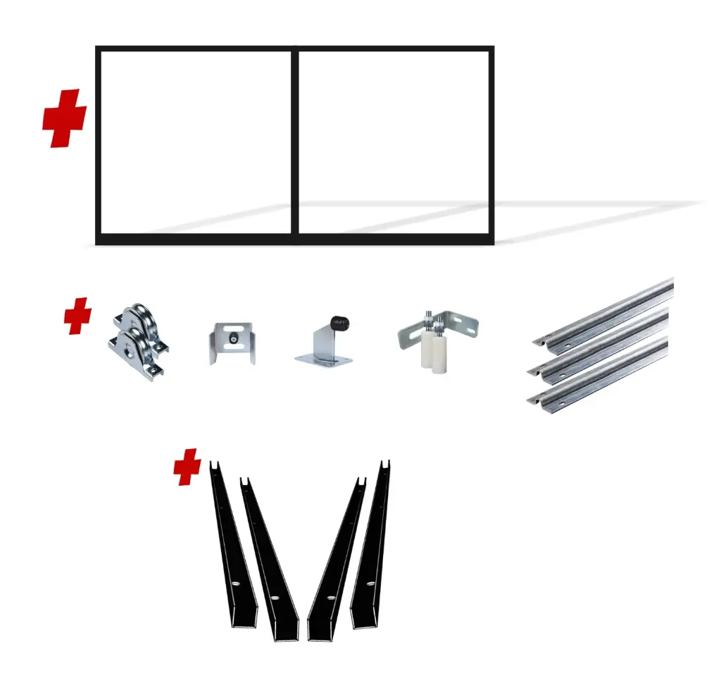 Up to 3200mm / 3.2m Opening (1200mm H) 3.6×1.2m Sliding Driveway Gate Package Cladding Gate Frame (Internal Cladding) (Satin Black Powder Coat)