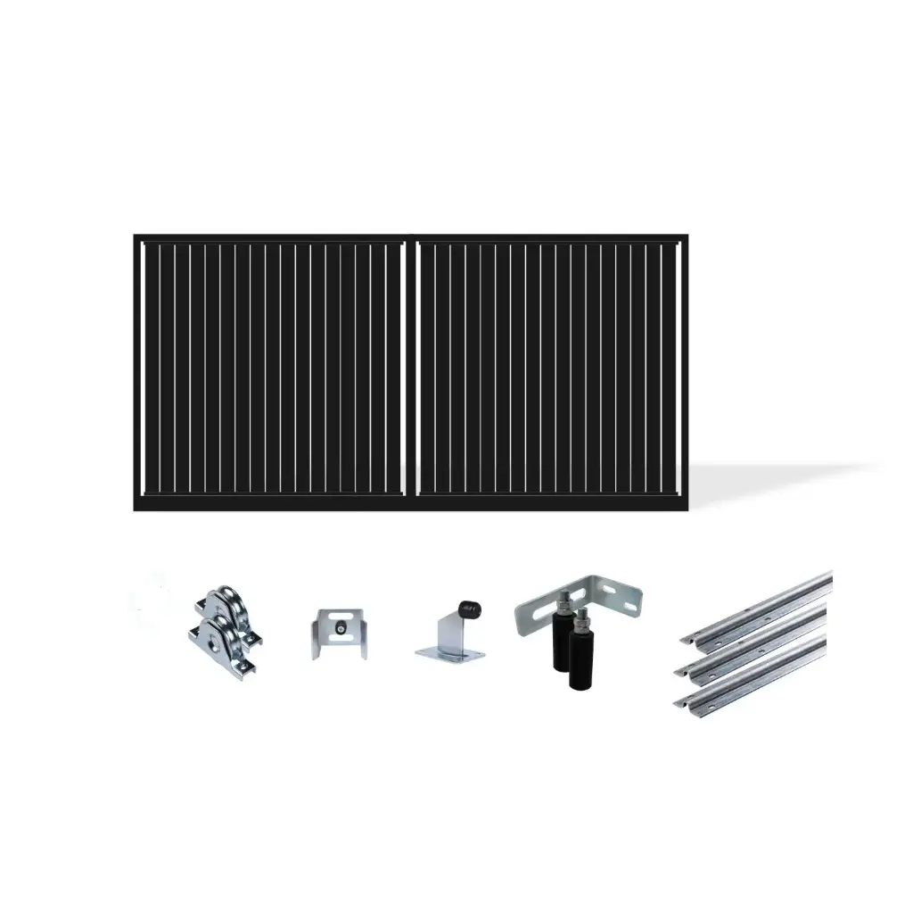 Up to 3200mm / 3.2m Opening (1200mm H) 3.6×1.2m Vertical Slat Sliding Driveway Gate Package (Satin Black Powder Coat)