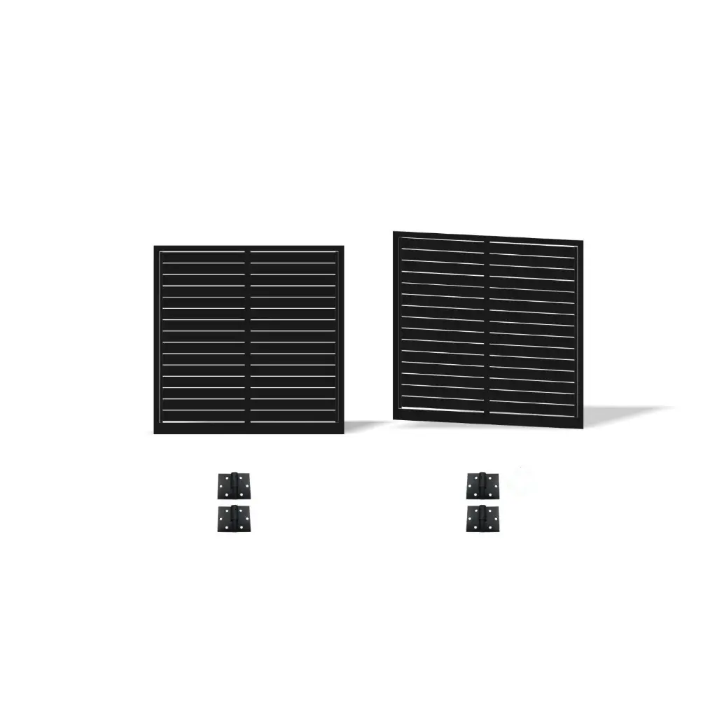 3600mm Double Swing Driveway Gates Opening (1200mm H) 3.6×1.2m Horizontal Slat Gate + Hinges (Satin Black Powder Coat) 