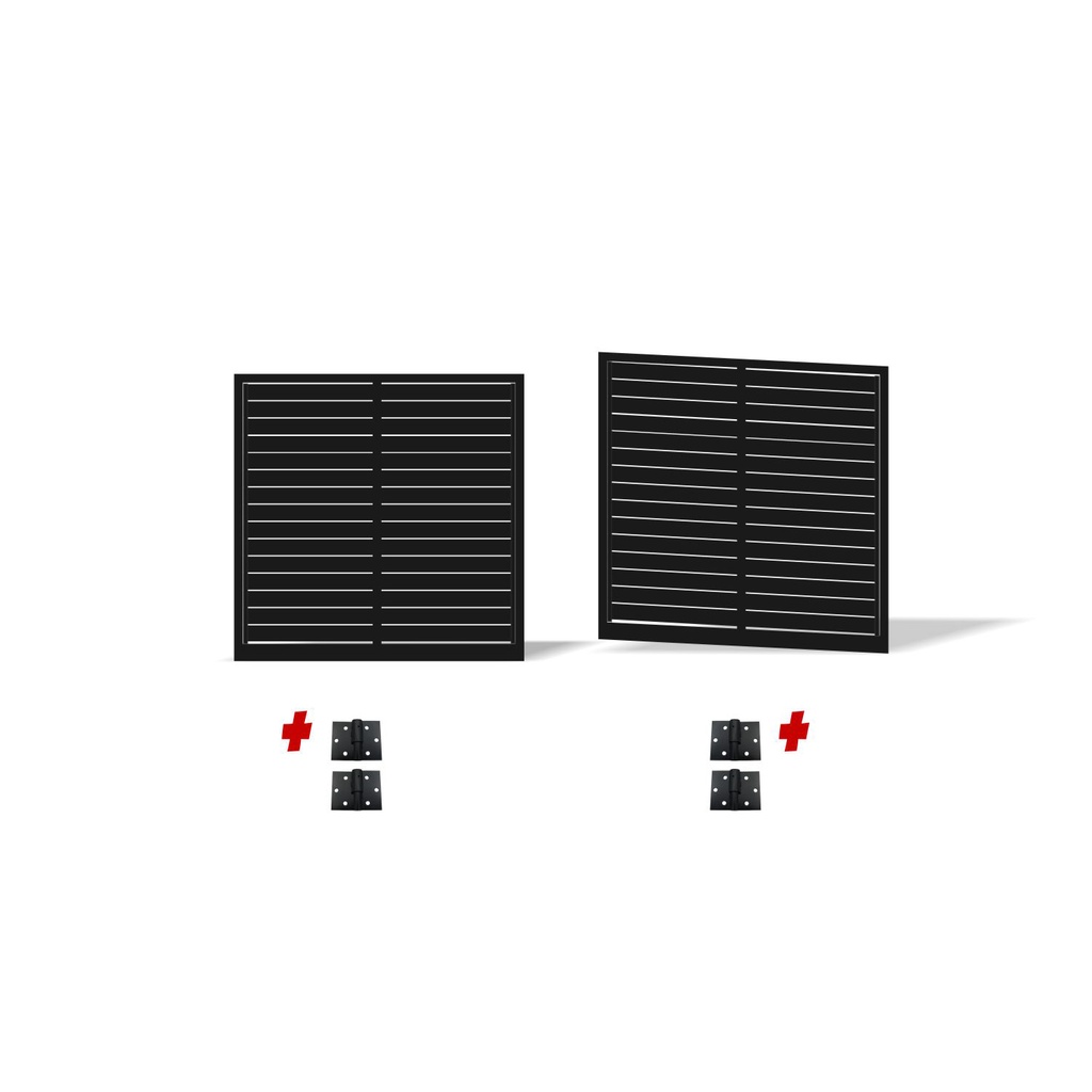 4800mm Double Swing Driveway Gates Opening (1800mm H) 4.8×1.8m Horizontal Slat Gate + Hinges (Satin Black Powder Coat) 