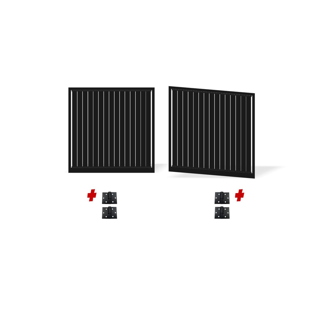 3600mm Double Swing Driveway Gates Opening (1200mm H) 3.6×1.2m Vertical Slat Gate + Hinges (Satin Black Powder Coat) 