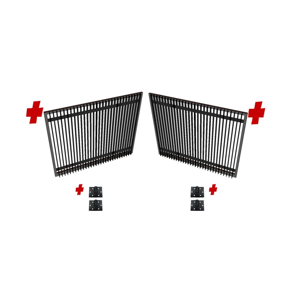 3000mm Double Swing Driveway Gates Opening (1200mm H) 3.0×1.2m Blade Gate + Hinges (Satin Black Powder Coat) 