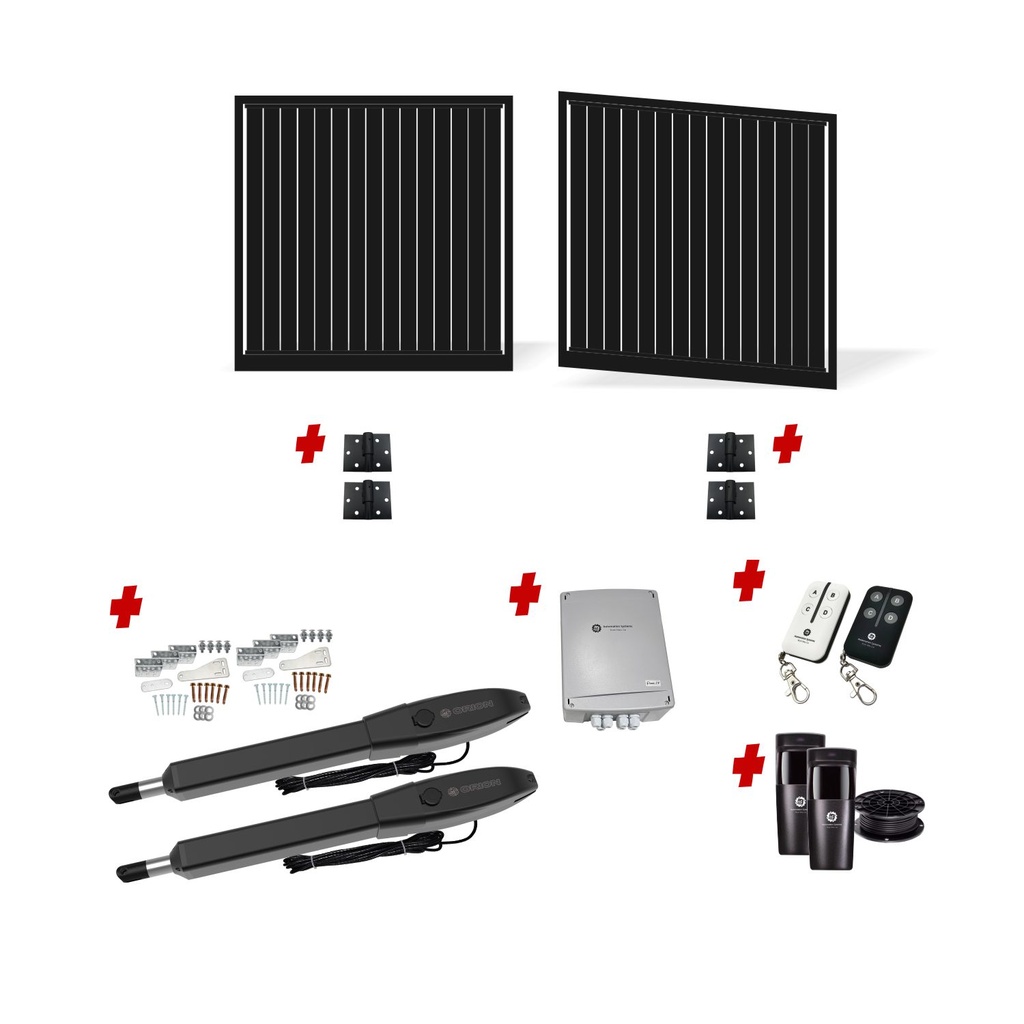 3000mm Double Swing Driveway Gates Opening (1800mm H) 3.0mx1.8m Vertical Slat Gate + Hinges (Satin Black Powder Coat) with Double Swing automatic gate motor