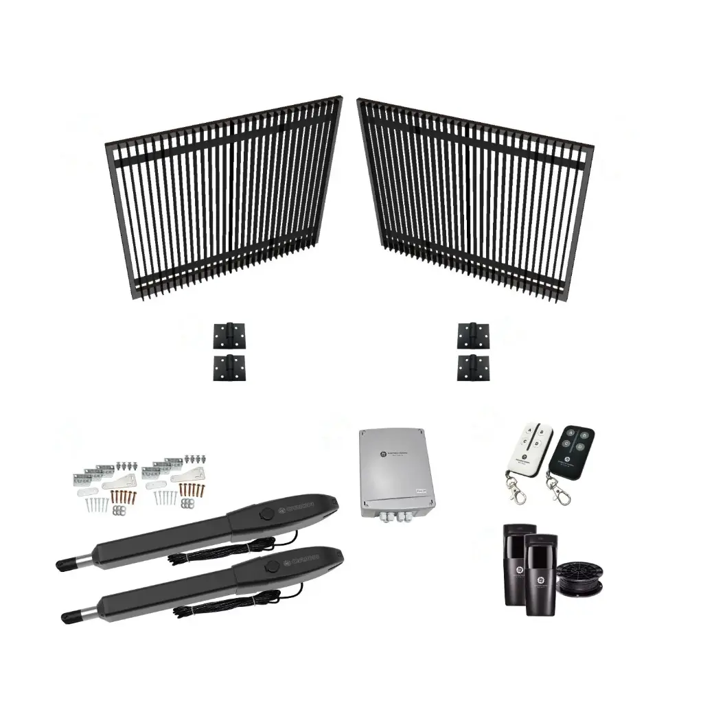 3600mm Double Swing Driveway Gates Opening (1200mm H) 3.6×1.2m Blade Gate + Hinges (Satin Black Powder Coat) with Double Swing automatic gate motor
