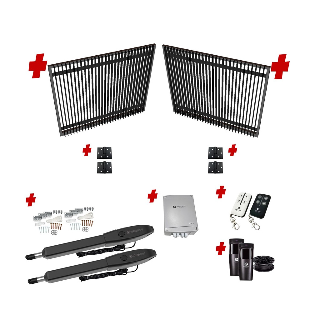 3600mm Double Swing Driveway Gates Opening (1500mm H) 3.6×1.5m Blade Gate + Hinges (Satin Black Powder Coat) with Double Swing automatic gate motor