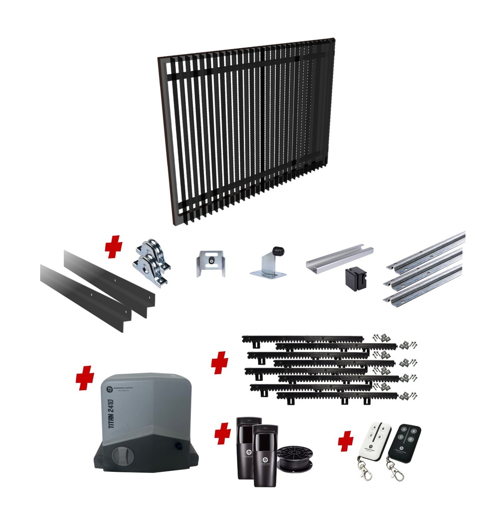 Up to 3200mm / 3.2m Opening (1800mm H) 3.6×1.8m Blade Sliding Driveway Gate Package (Satin Black Powder Coat) with extra heavy duty 24v sliding gate motor