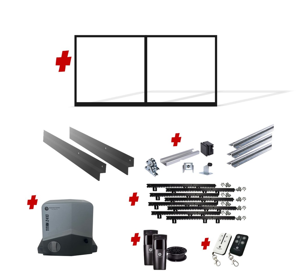 Up to 3200mm / 3.2m Opening (1800mm H) 3.6×1.8m Sliding Driveway Gate Package Cladding Gate Frame (External Cladding) (Satin Black Powder Coat) with extra heavy duty 24v sliding gate motor