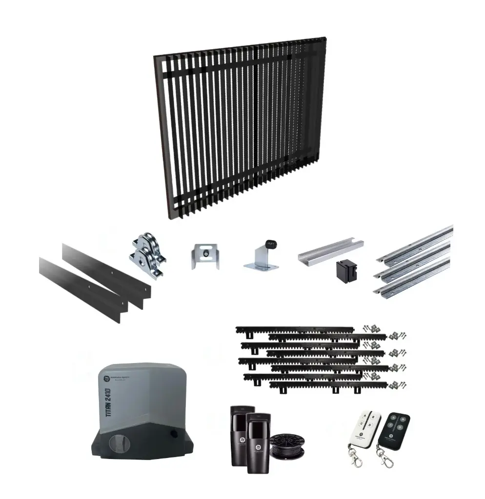 Up to 4200mm / 4.2m Opening (1500mm H) 4.6×1.5m Blade Sliding Driveway Gate Package (Satin Black Powder Coat) with extra heavy duty 24v sliding gate motor