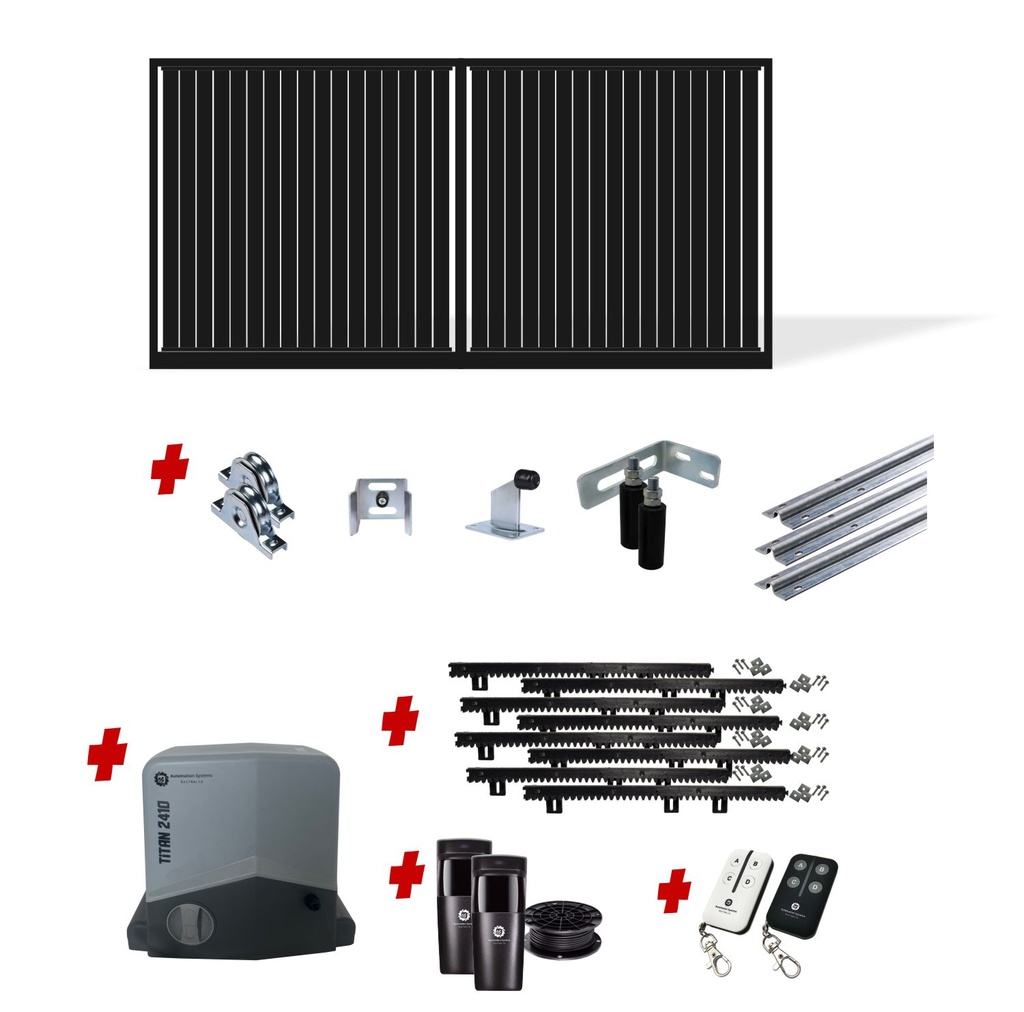 Up to 4200mm / 4.2m Opening (1800mm H) 4.6×1.8m Vertical Slat Sliding Driveway Gate Package (Satin Black Powder Coat) with extra heavy duty 24v sliding gate motor