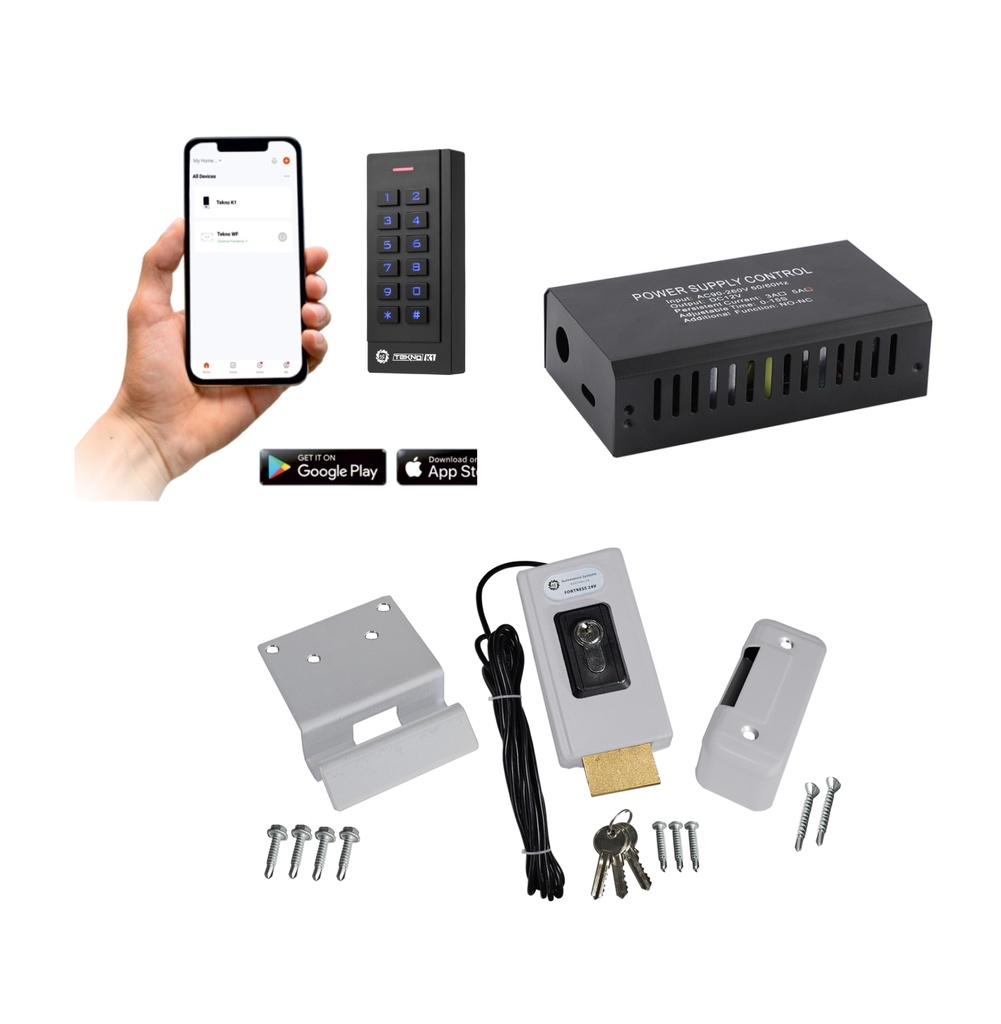 Mobile APP Keypad Pin Code with Electric lock and Access Control Power Supply Combo