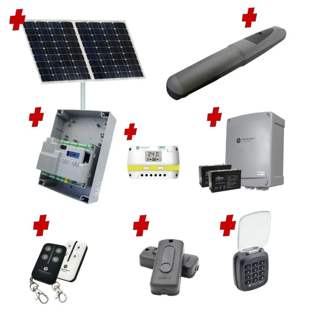 Solar Powered Single Swing Gate Automation Access Secure Kit Super Duty Linear Actuator 800KG with Limit Stops and Encoder Made in Italy