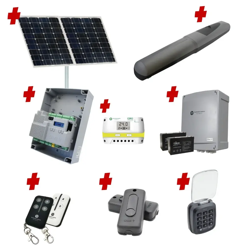 Solar Powered Single Swing Gate Automation Access Secure Kit Super Duty Linear Actuator 1000KG with Limit Stops and Encoder Made in Italy