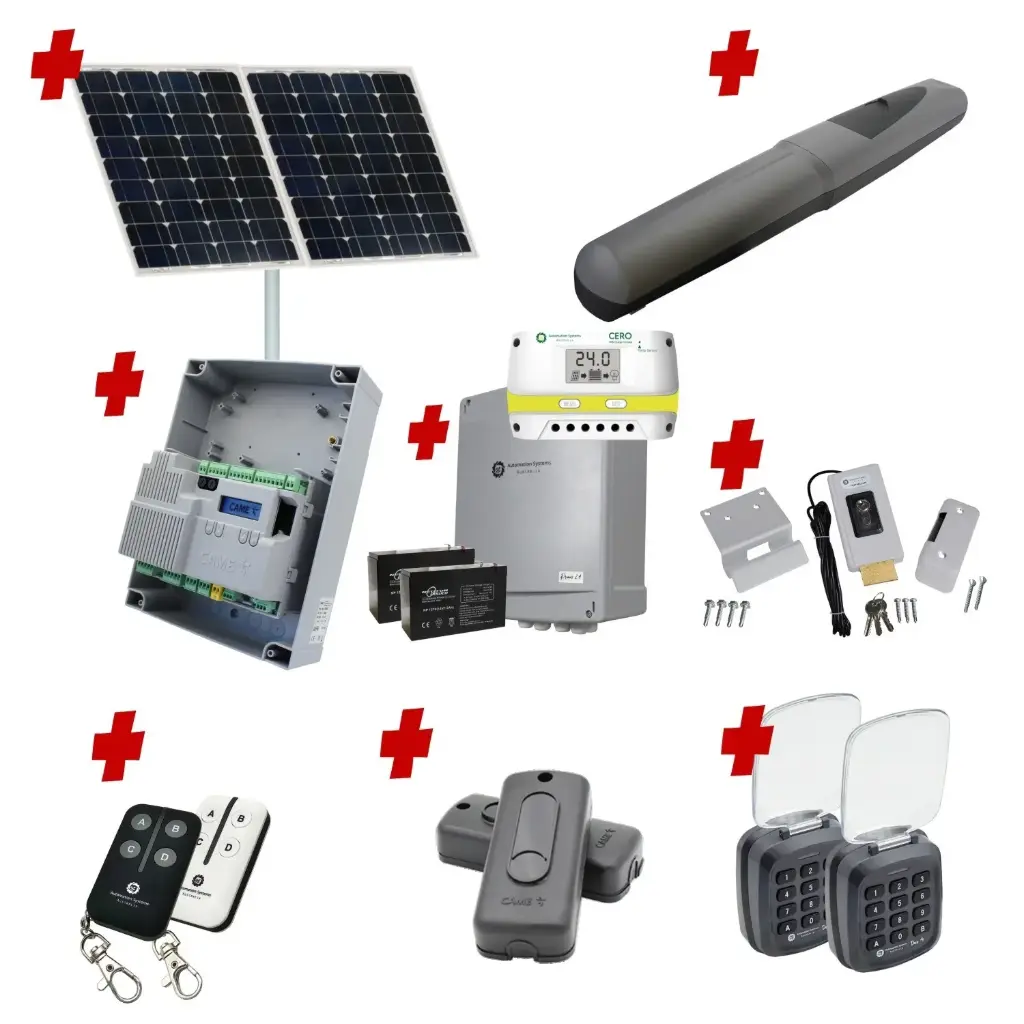 Solar Powered Single Swing Gate Automation Access Pro Kit Super Duty Linear Actuator 1000KG with Limit Stops and Encoder Made in Italy