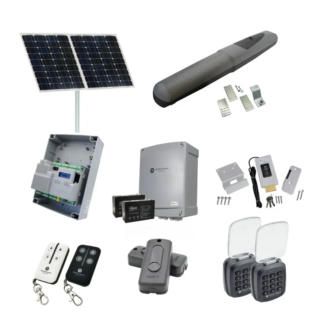 Solar Powered Single Swing Gate Automation Access Pro Kit Super Duty Linear Actuator 800KG with Limit Stops and Encoder Made in Italy