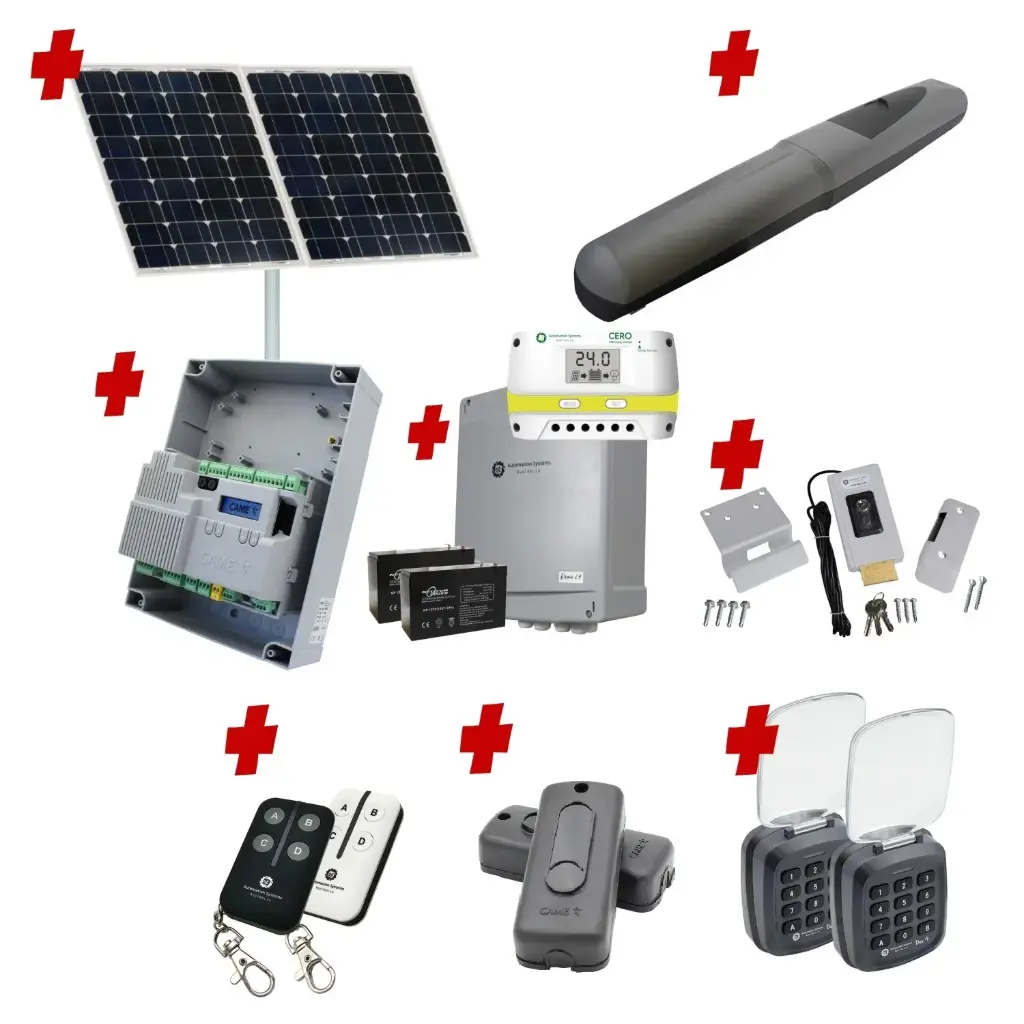 Solar Powered Single Swing Gate Automation Access Pro Kit Super Duty Linear Actuator 800KG with Limit Stops and Encoder Made in Italy