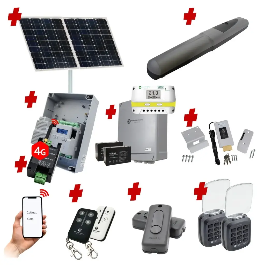 Solar Powered Single Swing Gate Automation Access Unlimited WiFi Bluetooth Kit Super Duty Linear Actuator 1000KG with Limit Stops and Encode