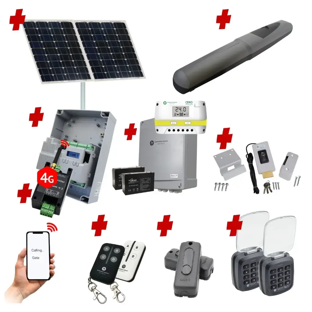 Solar Powered Single Swing Gate Automation Access Unlimited WiFi Bluetooth Kit Super Duty Linear Actuator 800KG with Limit Stops and Encoder