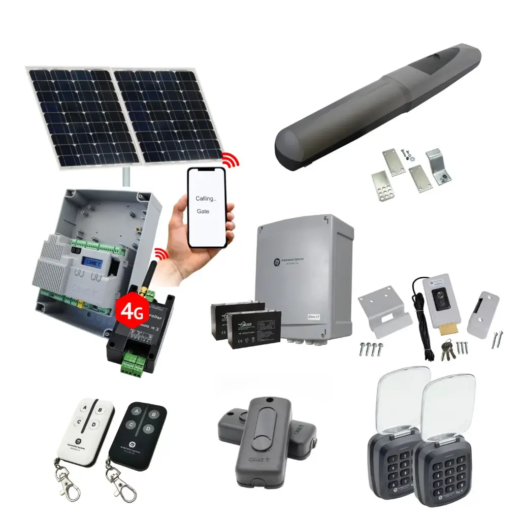 Solar Powered Single Swing Gate Automation Access Unlimited WiFi Bluetooth Kit Super Duty Linear Actuator 800KG with Limit Stops and Encoder