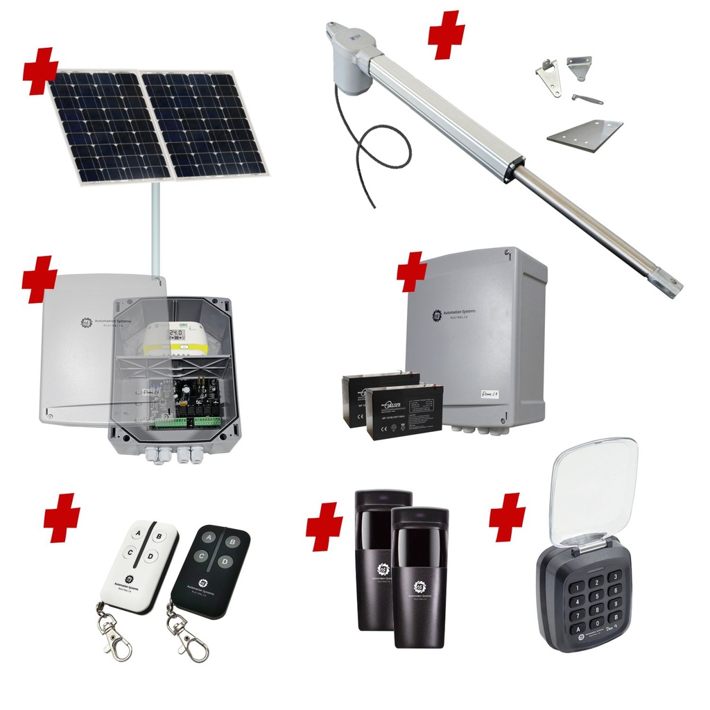 Viper 5 Long Stroke ITALIAN Solar Powered Automatic Swing Driveway Gate Opener 24 Volt Kit ROBUST Heavy Duty Design with TWO Keypads Entry Exit