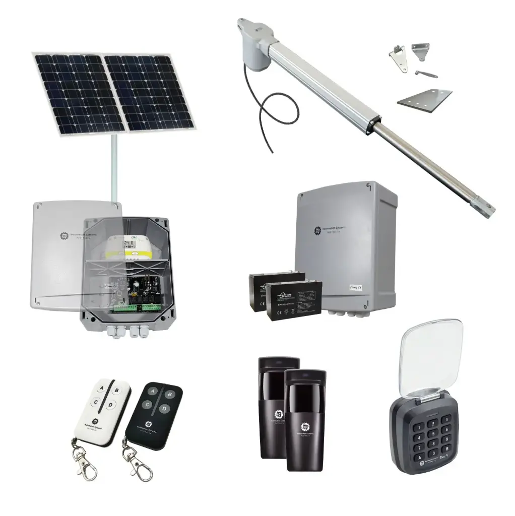 Viper 5 Long Stroke ITALIAN Solar Powered Automatic Swing Driveway Gate Opener 24 Volt Kit ROBUST Heavy Duty Design with TWO Keypads Entry Exit
