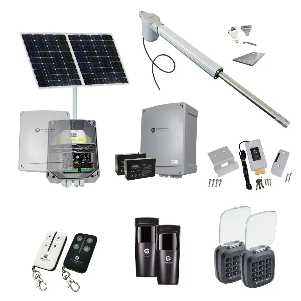 Viper 5 Long Stroke ITALIAN Solar Powered Automatic Swing Driveway Gate Opener 24 Volt Kit ROBUST Heavy Duty Design with Keypad Entry Exit
