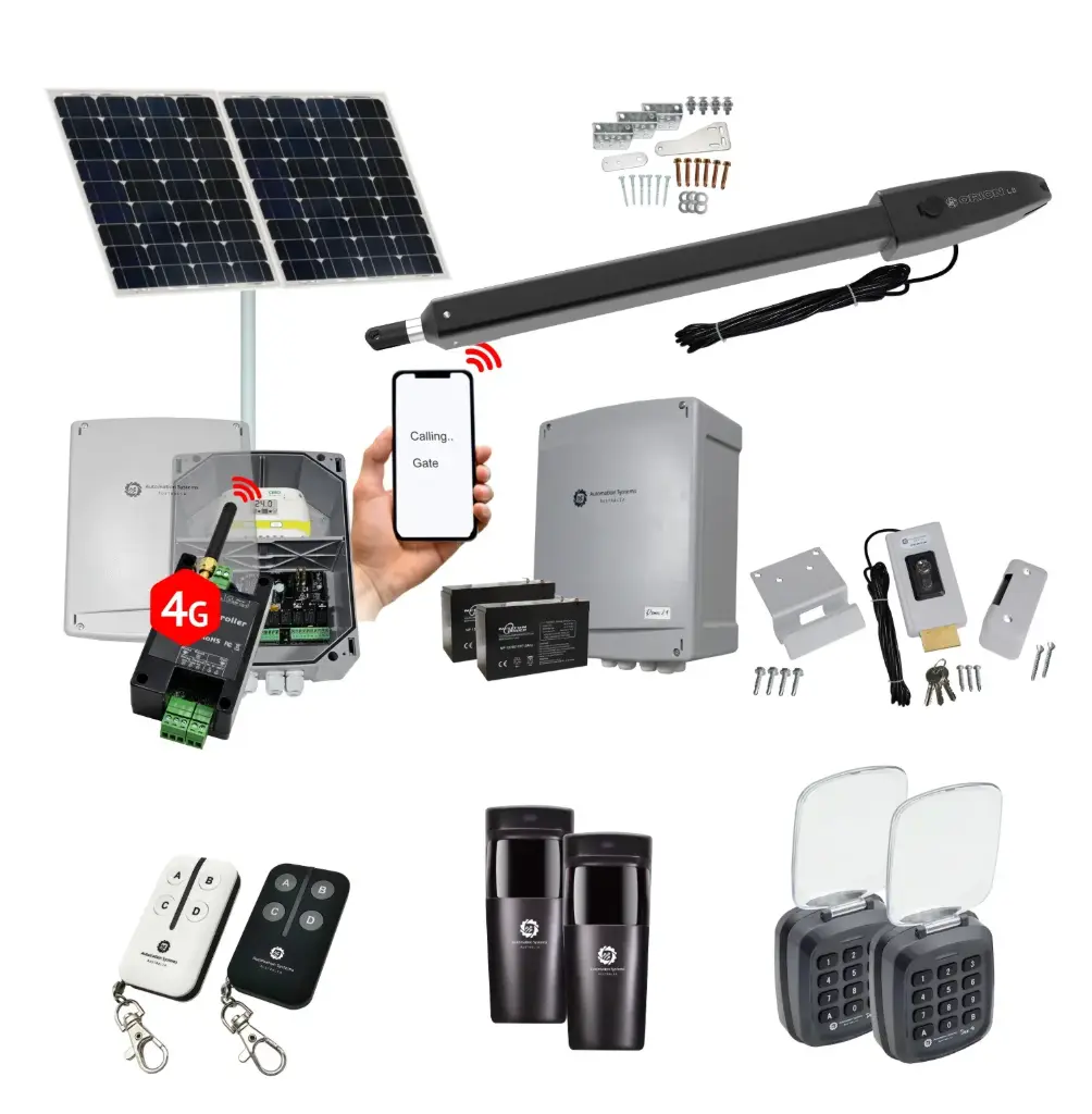Orion LS Solar Powered Automatic Swing Driveway Gate Opener 24 Volt Kit Slimline Compact Design with Wifi Mobile App Control and Keypad Entry Exit