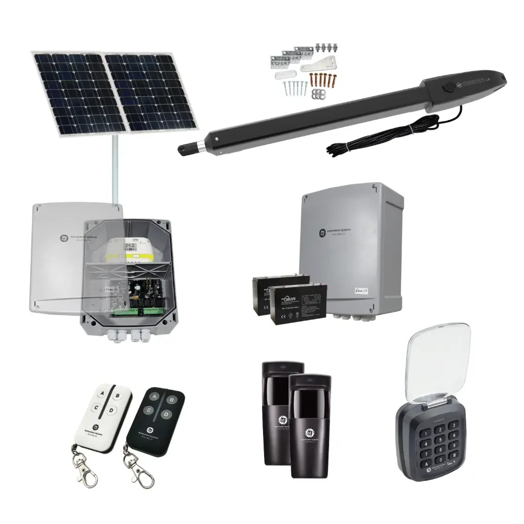 Orion LS Solar Powered Automatic Swing Driveway Gate Opener 24 Volt Kit Slimline Compact Design with Keypad Pin Code