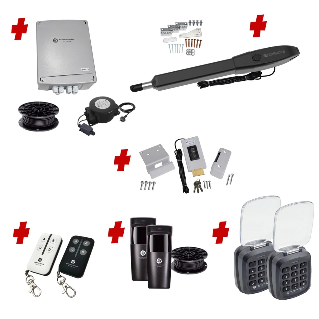 Orion LS Low Voltage 24V Automatic Swing Driveway Gate Opener 24 Volt Kit Slimline Compact Design with TWO Keypads Entry Exit