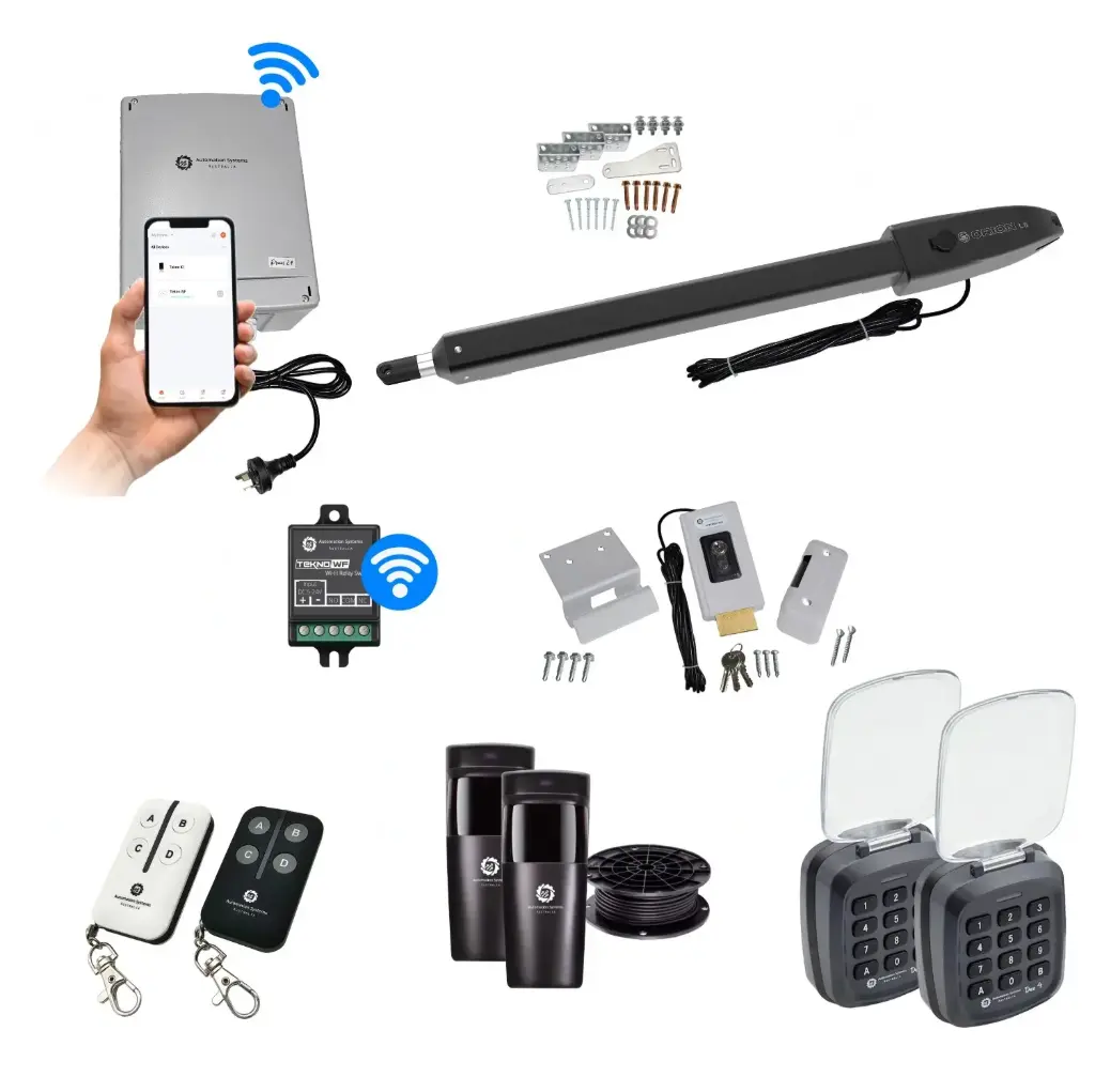 Orion LS Electric 24V Low Voltage Automatic Swing Driveway Gate Opener Kit Slimline Compact Design with Wifi Mobile App Control and Keypad Entry Exit