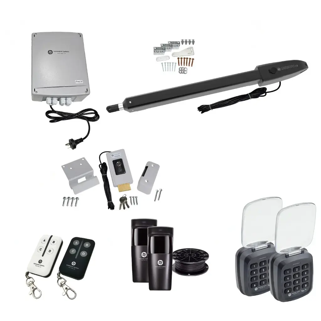 Orion LS Electric 24V Low Voltage Automatic Swing Driveway Gate Opener Kit Slimline Compact Design with TWO Keypads Entry Exit