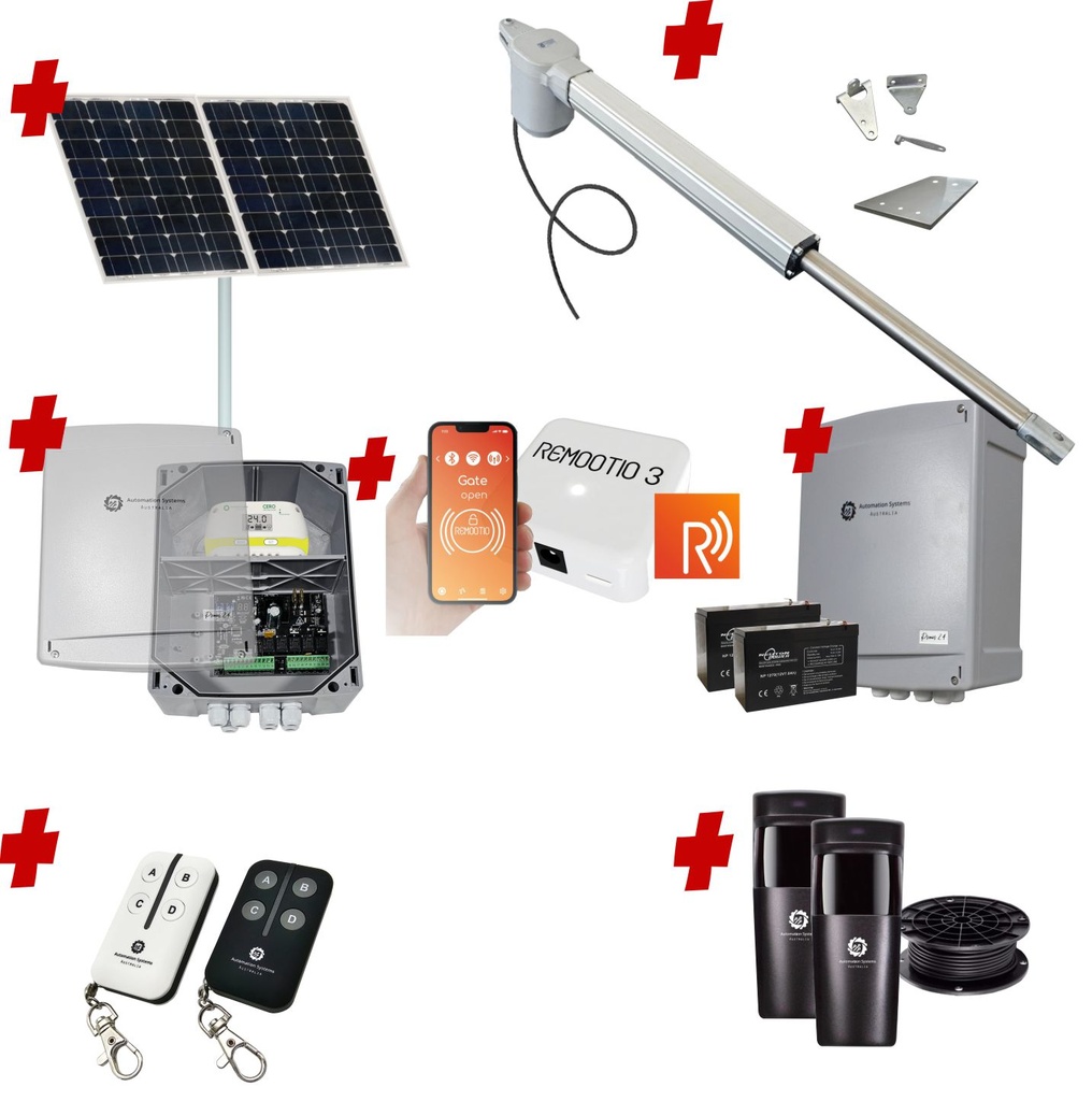 Remootio Viper 5 Long Stroke ITALIAN Solar Powered Automatic Swing Driveway Gate Opener 24 Volt Kit ROBUST Heavy Duty Design