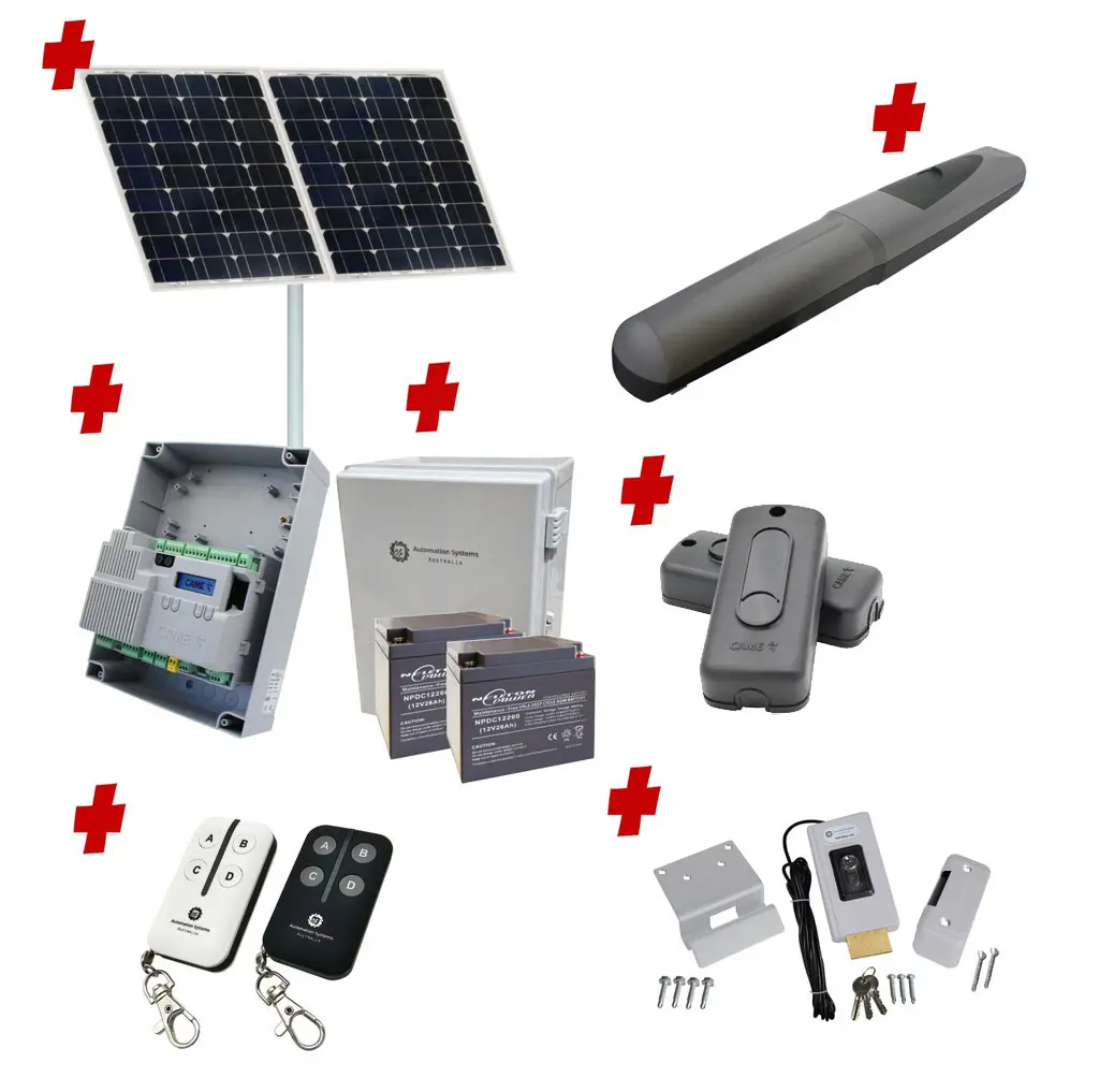 AXO 3 Super Duty Commercial Solar Powered Automatic Single Swing Driveway Gate Opener 24 Volt Kit ROBUST Heavy Duty Design for Trade Installers