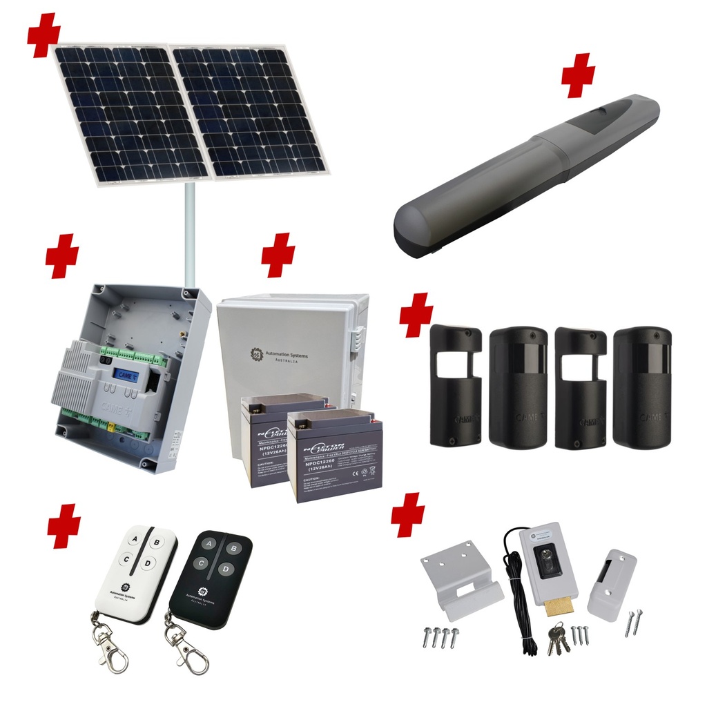 AXO 3 Super Duty Commercial Solar Powered Automatic Single Swing Driveway Gate Opener 24 Volt Kit ROBUST Heavy Duty Design for Trade Installers