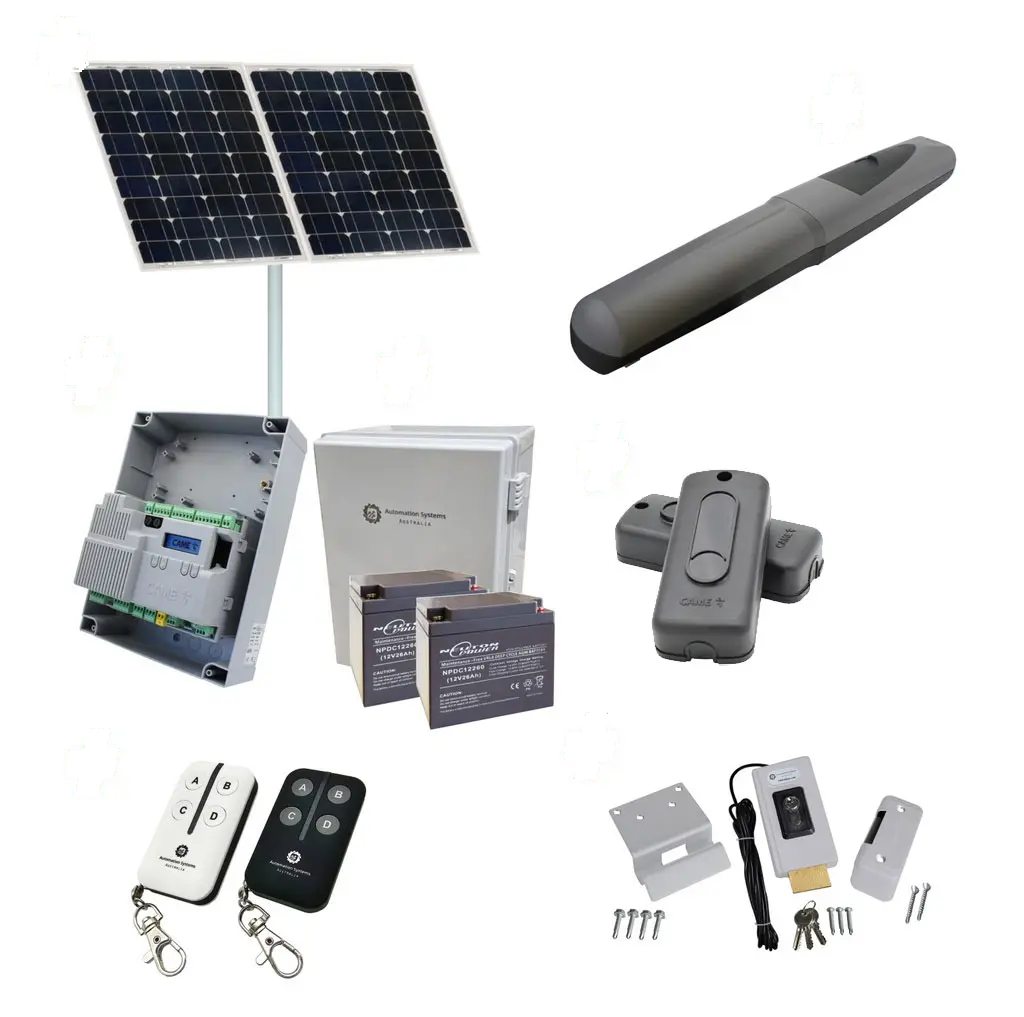 AXO 5 Super Duty Commercial Solar Powered Automatic Single Swing Driveway Gate Opener 24 Volt Kit ROBUST Heavy Duty Design for Trade Installers
