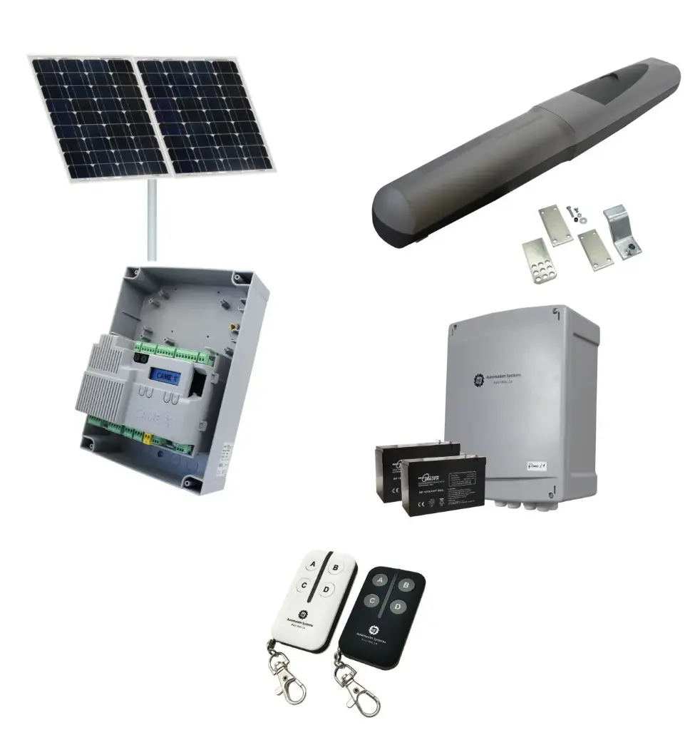 Solar Powered Single Swing Gate Automation Base Kit Super Duty Linear Actuator with Limit Stops and Encoder Made in Italy