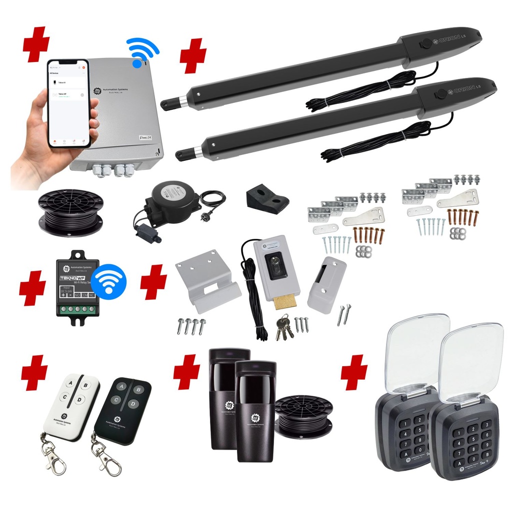 Low Voltage Automatic Double Swing Driveway Gate Opener 24 Volt Kit ROBUST Slimline Design with Wifi Mobile App Control and Keypad Entry