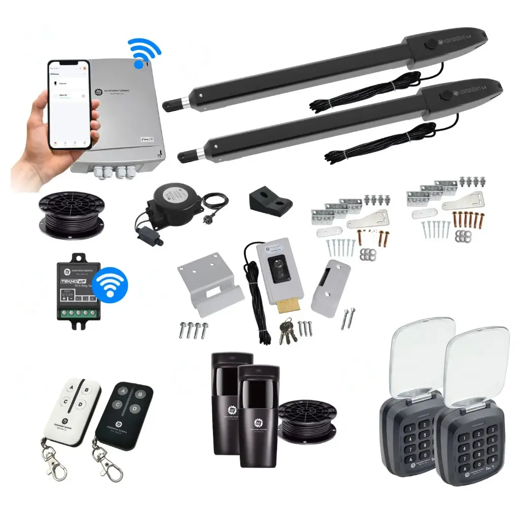 Low Voltage Automatic Double Swing Driveway Gate Opener 24 Volt Kit ROBUST Slimline Design with Wifi Mobile App Control and Keypad Entry