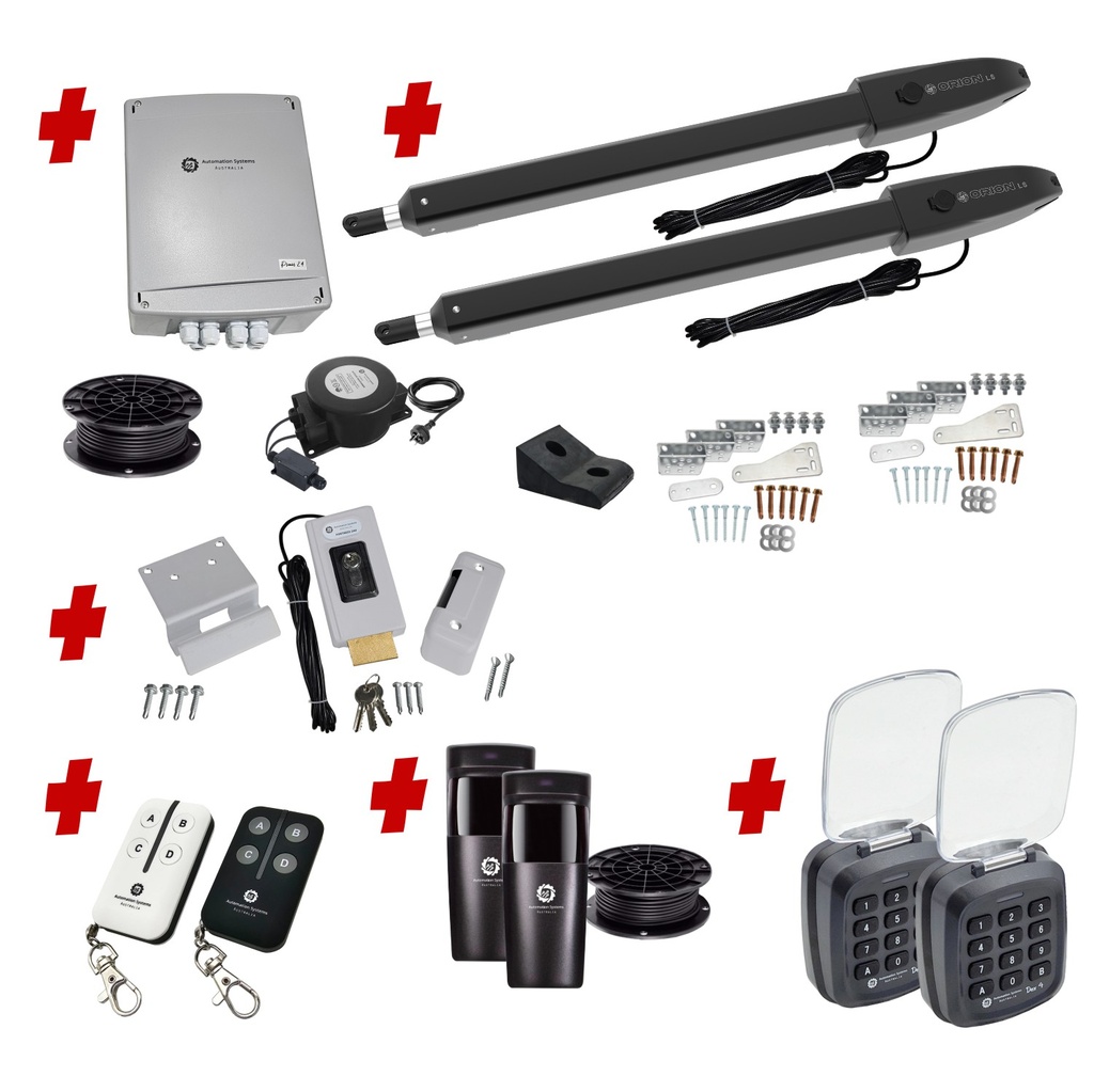 Low Voltage Automatic Double Swing Driveway Gate Opener 24 Volt Kit ROBUST Slimline Compact Design with TWO Keypads Entry Exit