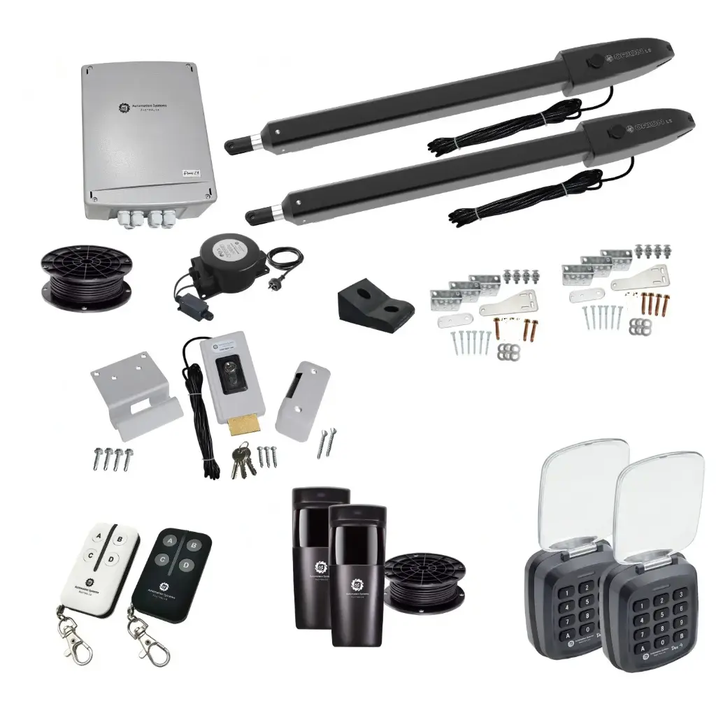 Low Voltage Automatic Double Swing Driveway Gate Opener 24 Volt Kit ROBUST Slimline Compact Design with TWO Keypads Entry Exit