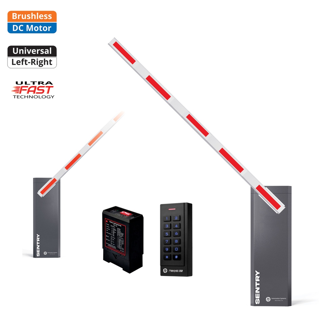 SENTRY BRUSHLESS Electric Automatic Boom Barrier Gate High Duty Cycle Suitable for Parking Depot Yards Caravan Park offices with Keypad Loop Detector