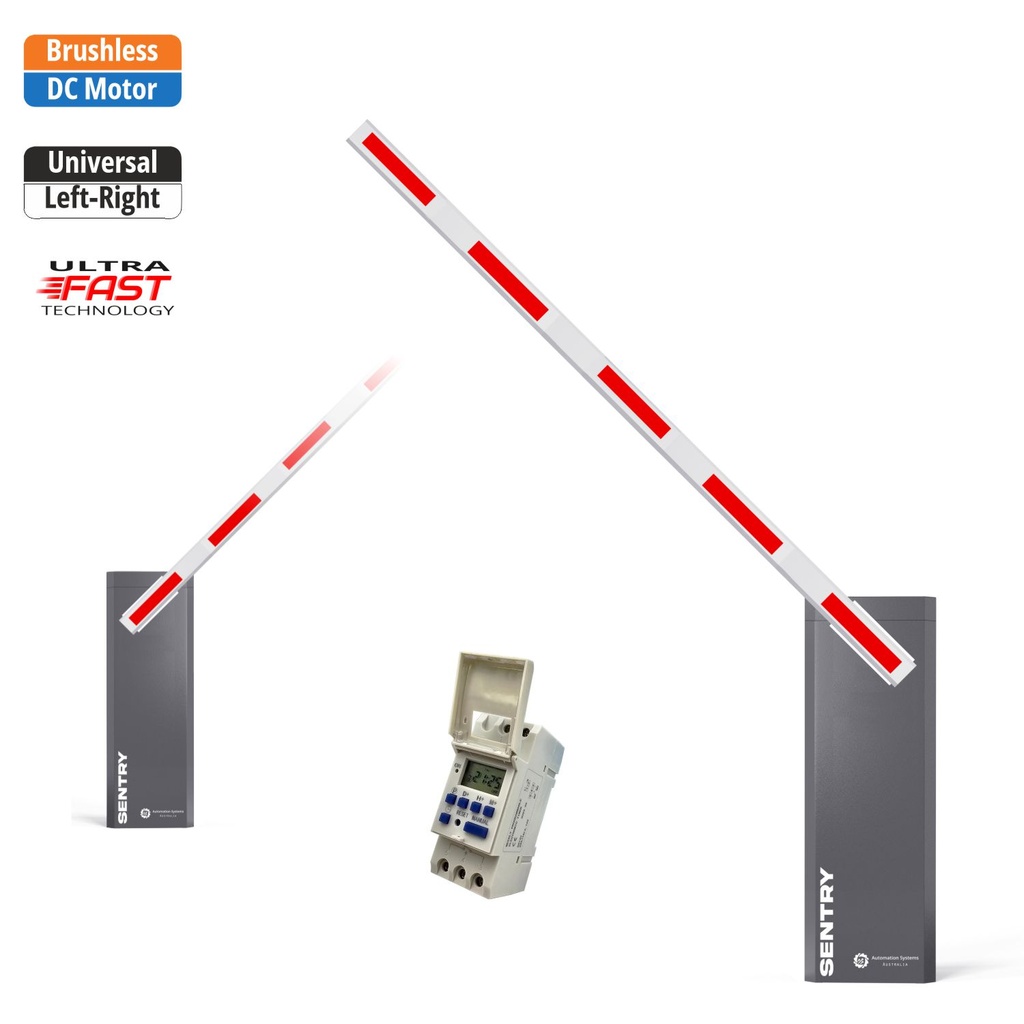 SENTRY BRUSHLESS Electric Automatic Boom Barrier Gate High Duty Cycle Suitable for Parking Depot Yards Caravan Park offices with Scheduled Weekly Timer