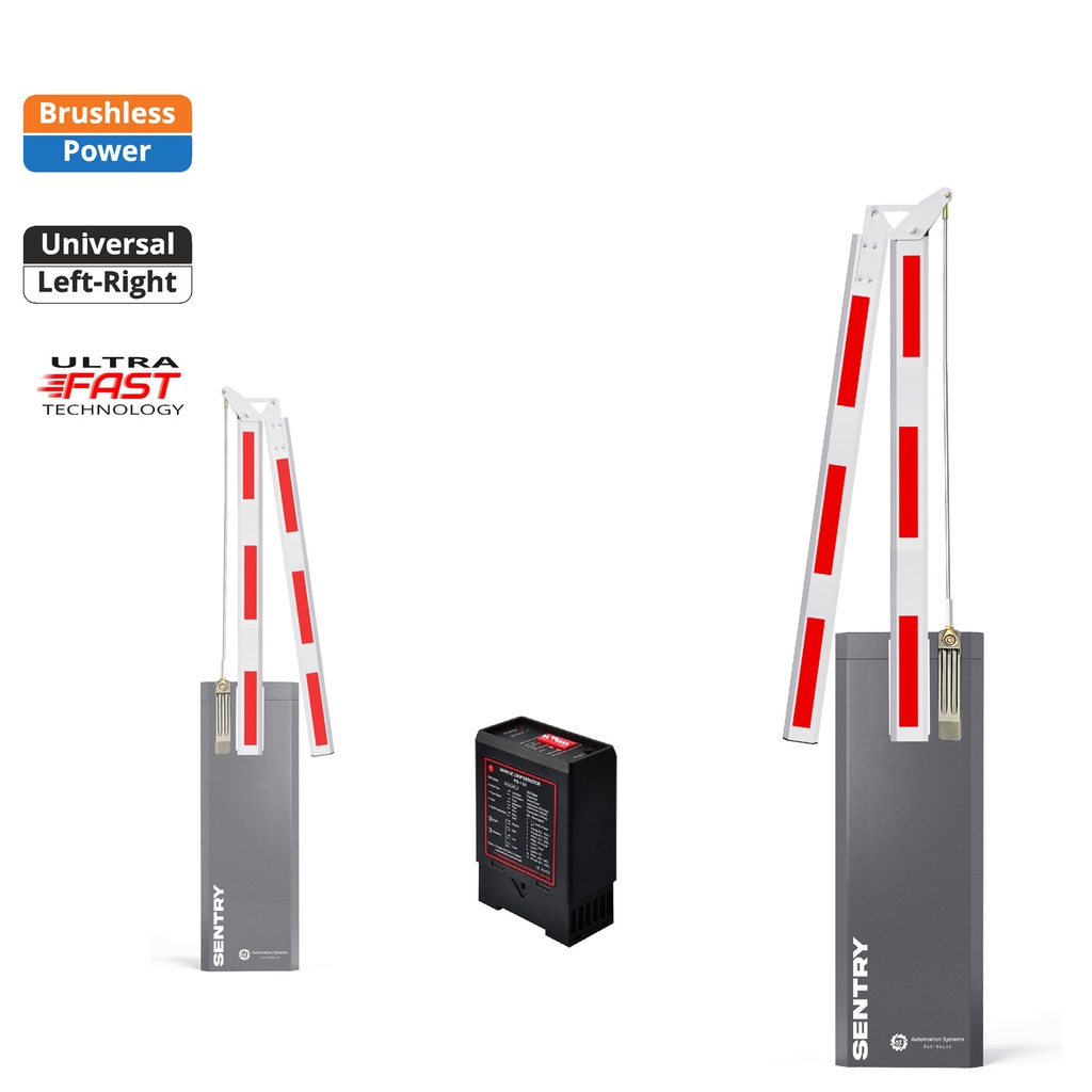 SENTRY BRUSHLESS Electric Folding 180 Degree Boom Barrier Gate High Duty Cycle for parking underground garage offices low clearance with Loop Detector
