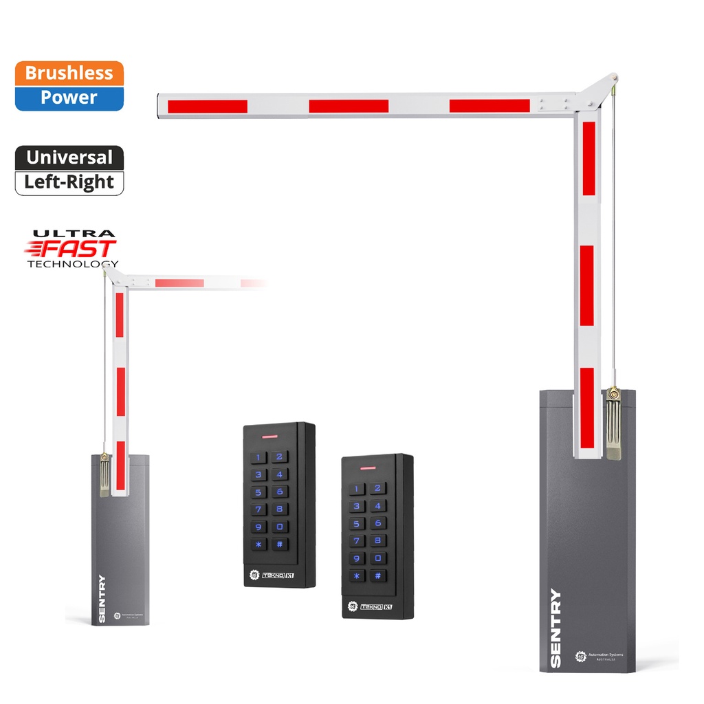SENTRY BRUSHLESS Electric Automatic Folding 90 Degree Boom Barrier Gate High Duty Cycle for parking garage offices low clearance with TWO Keypads Entry Exit