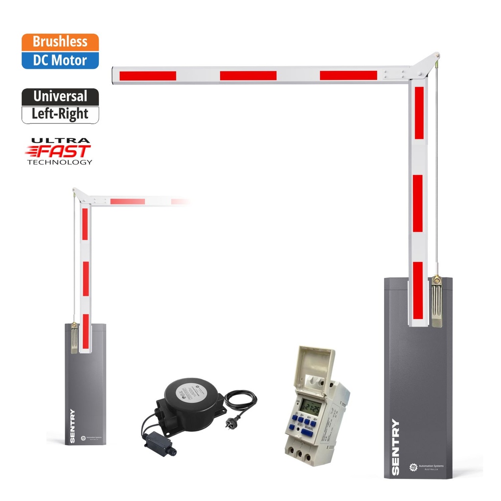 SENTRY BRUSHLESS Low Voltage Articulated 90 Boom Barrier Gate Weekly Timer