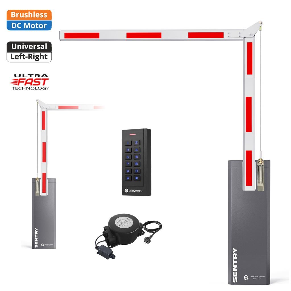 SENTRY BRUSHLESS Low Voltage Articulated 90 Boom Barrier Gate Keypad Pin Code