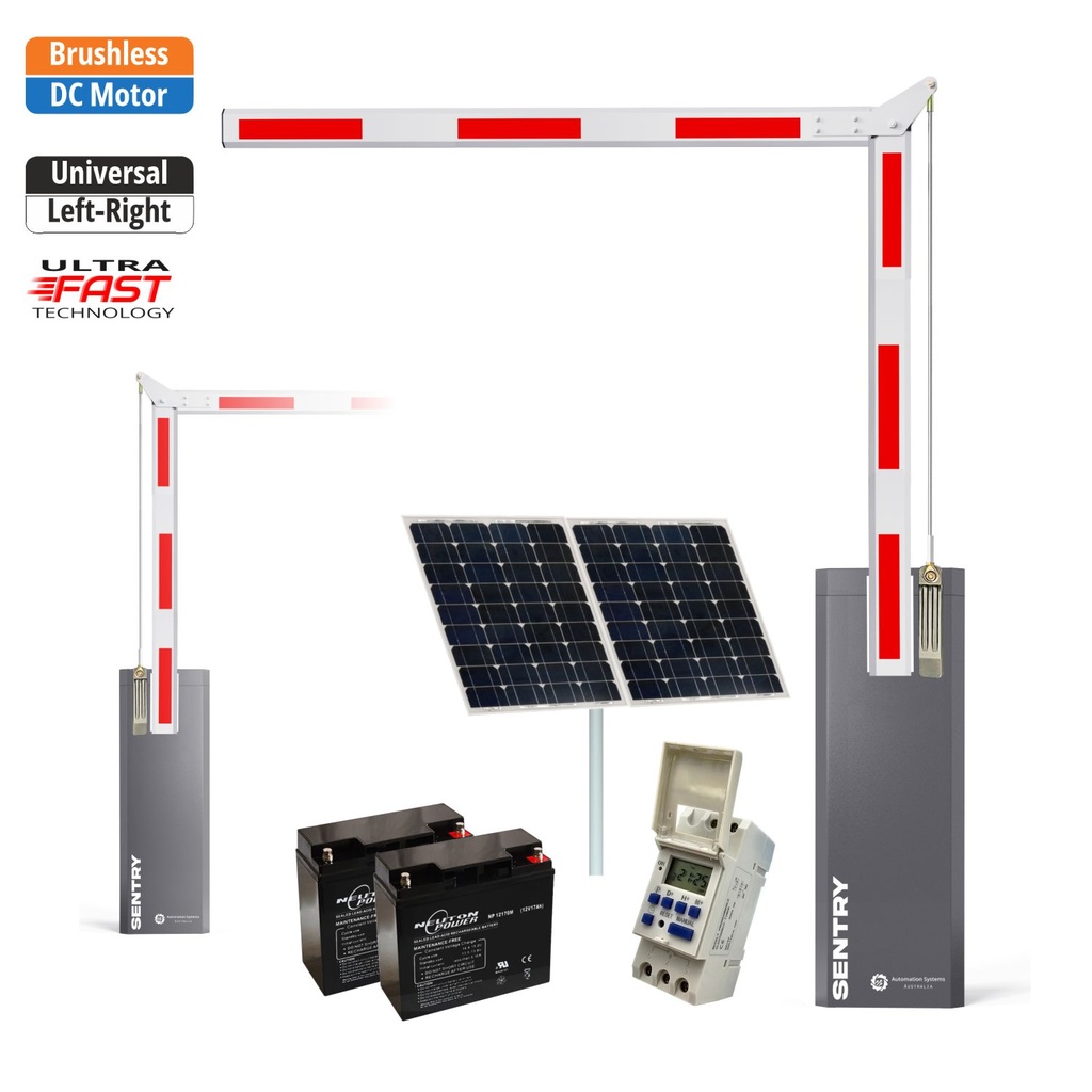 SENTRY Solar Low Voltage Automatic Folding 90 Degree Boom Barrier Gate Suitable for parking underground garage offices low clearance with Weekly Timer