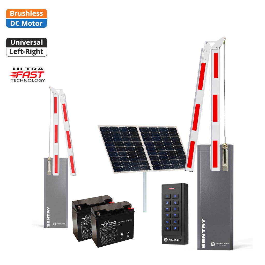 SENTRY Solar Powered BRUSHLESS Low Voltage Automatic Folding 180 Degree Boom Barrier Gate underground garage offices low clearance with Keypad Pin Code