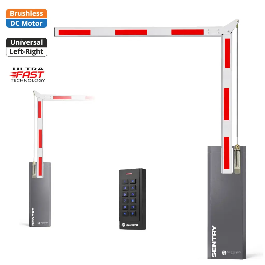 SENTRY BRUSHLESS Electric Automatic Folding 90 Degree Boom Barrier Gate High Duty Cycle Suitable for parking underground garage offices low Clearance