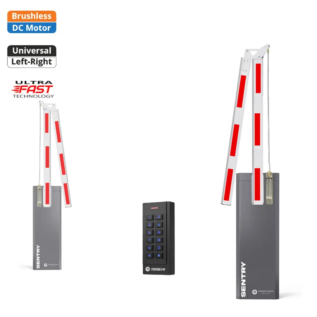 SENTRY BRUSHLESS Electric Folding 180 Degree Boom Barrier Gate High Duty Cycle parking underground garage offices low clearance with Keypad Pin Code