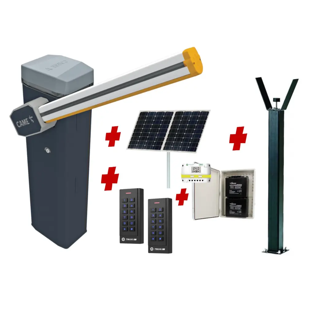 CAME Gard 6m Solar Powered    Low Voltage Automatic Boom Barrier Gate High Duty Cycle Depot Yards Caravan Park offices with TWO Keypads Entry Exit